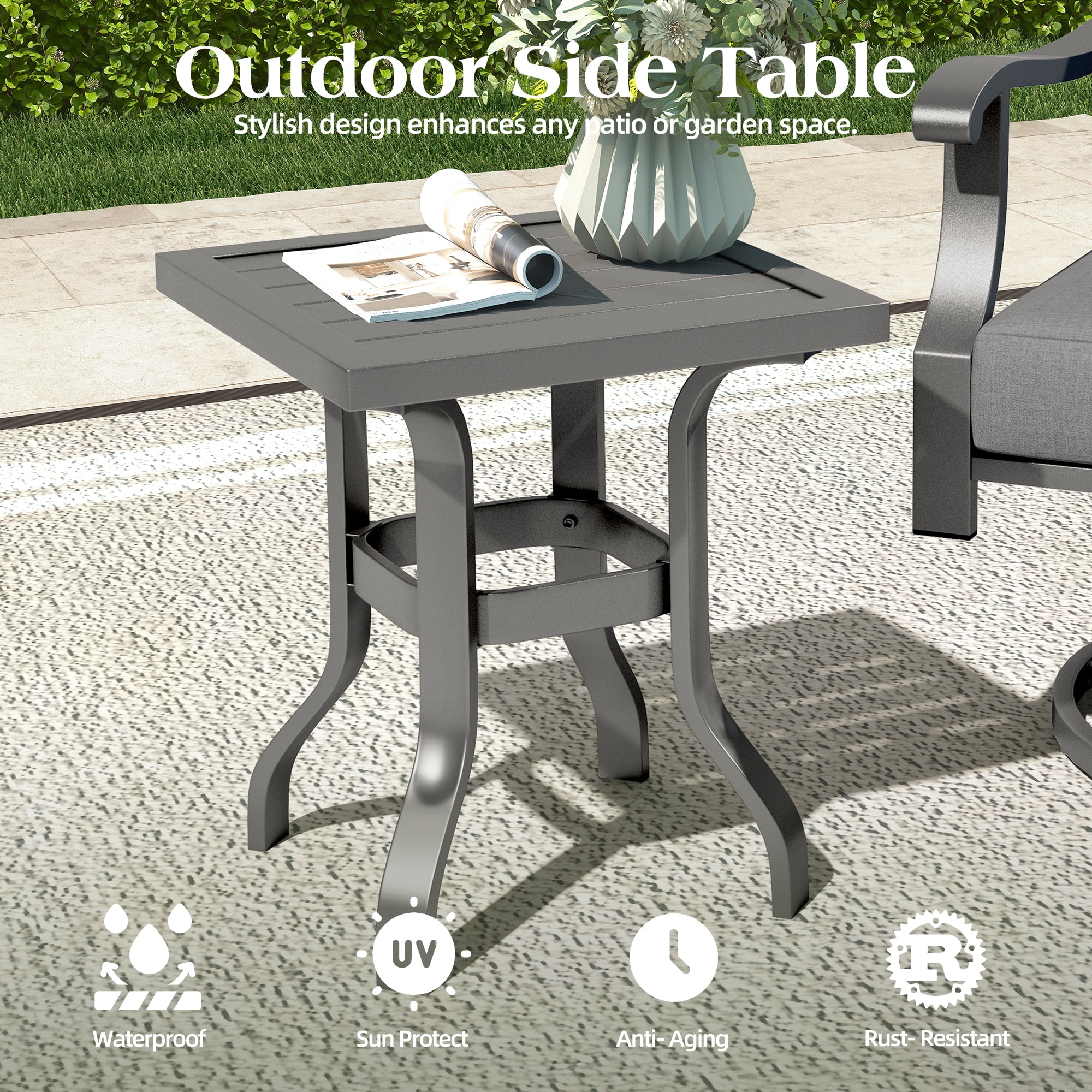 Mvpipi 6 Piece Aluminum Patio Conversation Set, Outdoor Metal Furniture Set w/Rocking Swivel Chairs, 3-Seat Sofa, Ottomans and Coffee Table, 5" Thickened Cushions for Backyard, Poolside, Gray