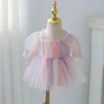 thumbnail image 4 of Ropa de verano para bebés de 0 a 2 años, bonito vestido de tul de arcoíris para niñas pequeñas, vestido de princesa con cuello cuadrado, vestido de una pieza para niñas, 4 of 6