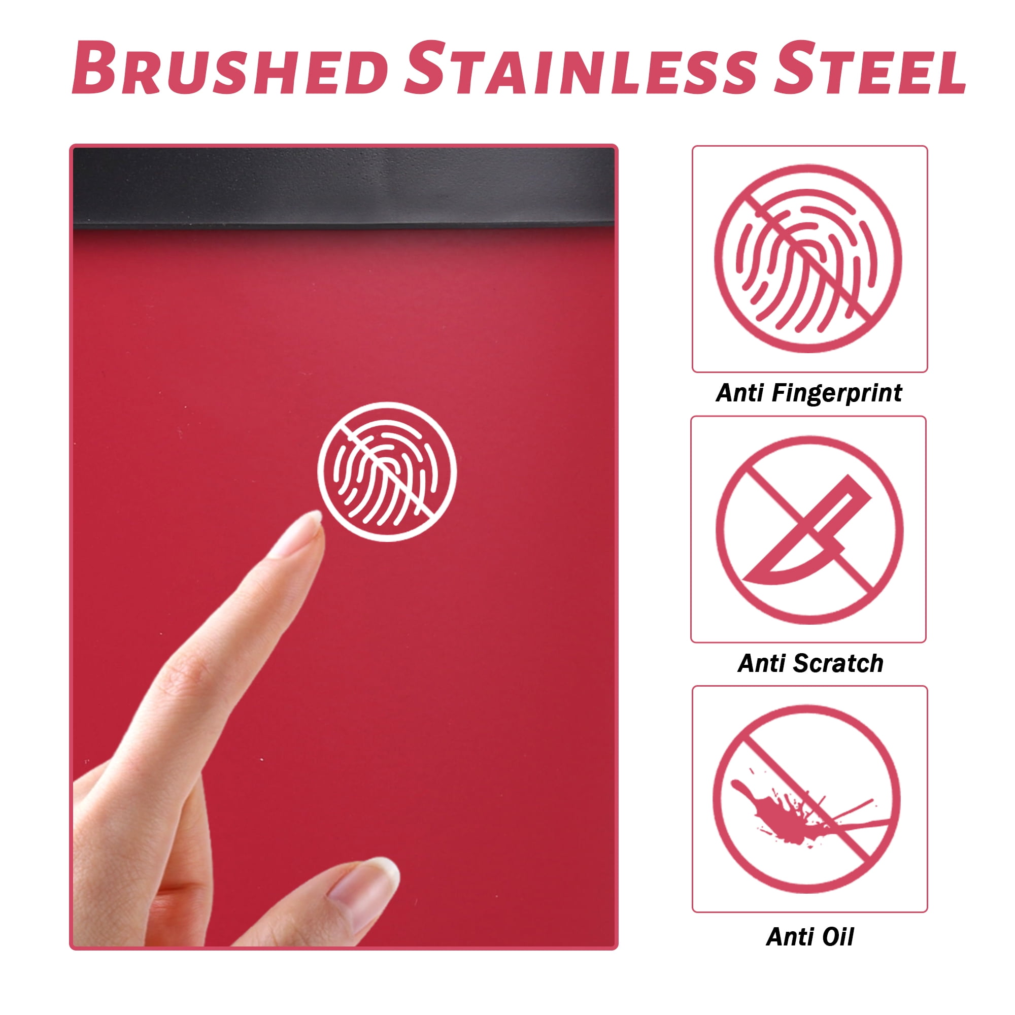 Touch Free Stainless Steel Trash Can 13 Gallon for Kitchen, Automatic Garbage Can with Lid Trash Bin for Bathroom Kitchen Wastebaskets for Bedroom Auto Open Trash Cans Motion Sensor, Red