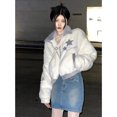thumbnail image 4 of Chaqueta corta Harajuku para mujer, abrigo de piel sintética Y2K, abrigo corto de polar con cremallera y bordado de estrellas vintage, tops de otoño e invierno, 4 of 5