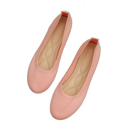 hopeusnice Clearance Women s Knitted Flats Breathable Comfortable Slip On Shoes Low Heel Loafers Soft Sole Ballerina Flats Pink 42