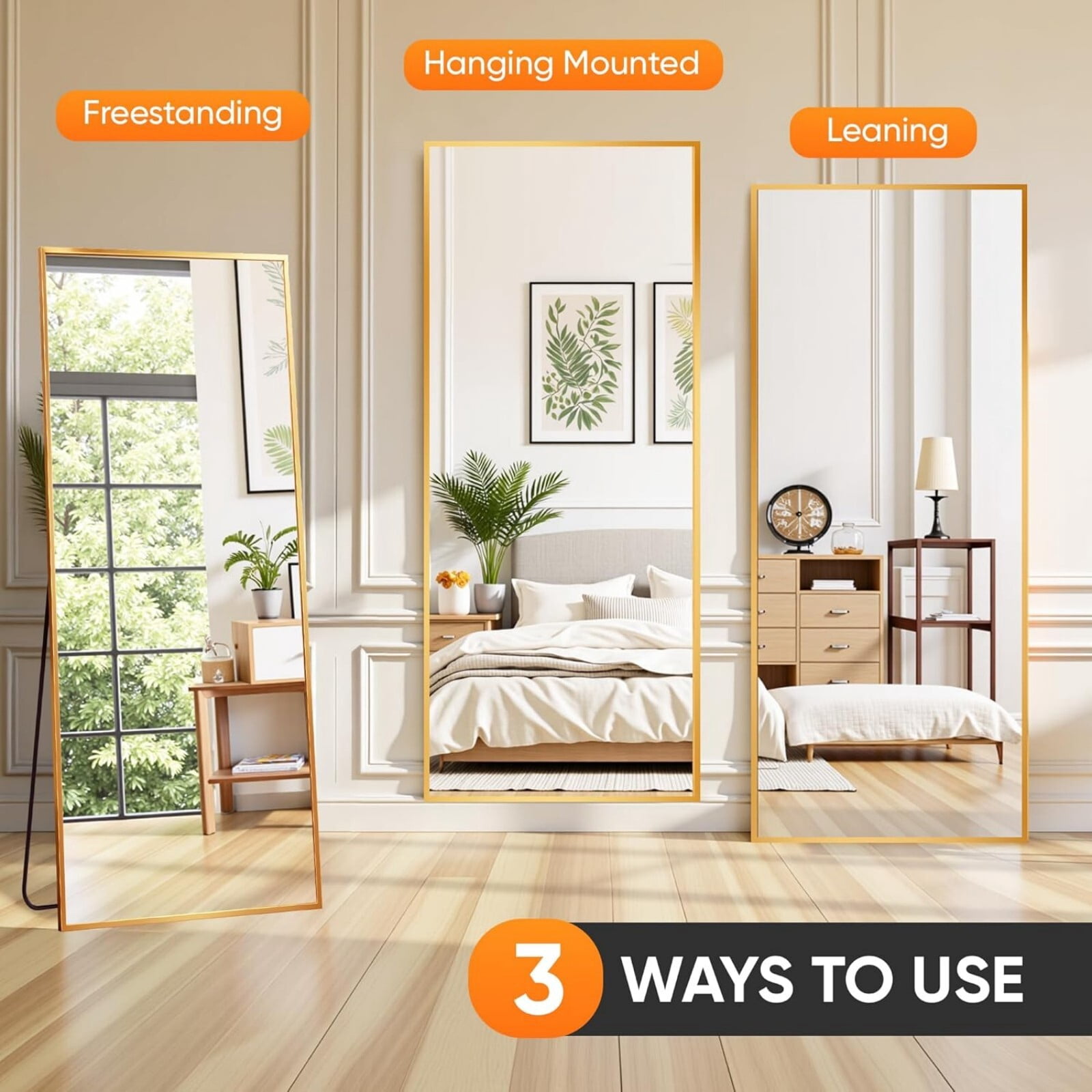 BEAUTYPEAK 71"X30" Rectangle Full-Length Floor Standing Mirror,Gold