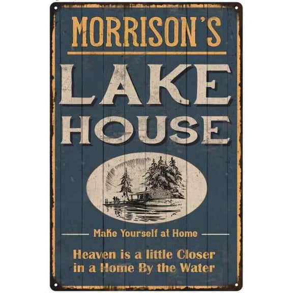 MORRISON'S Lake House Blue Cabin Home Decor 8 x 12 High Gloss Metal 208120038231