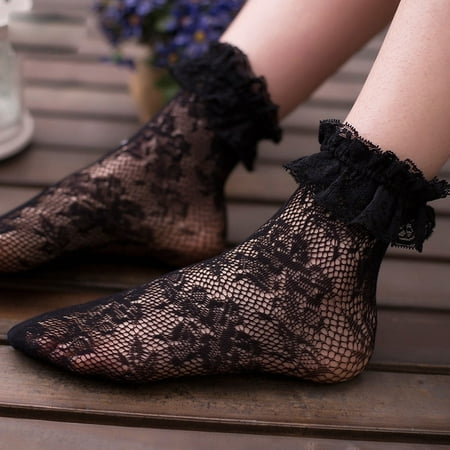 New Women Sexy Lace Ruffle Soft Pleats Elastic Fishnet Short Sock Ankle