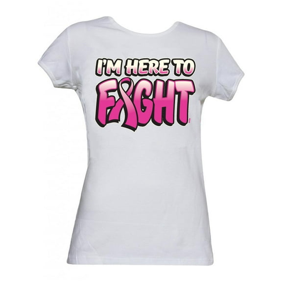 Womens Breast Cancer Awareness "I'm Here to Fight" T-Shirt - White - X-Large