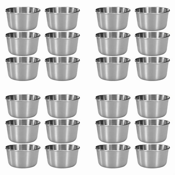 24Pcs 2 Oz Stainless Steel Dipping Sauce Cup, Mini Dip Bowls, Reusable Metal Condiment Cups Ramekins Containers (Silver)