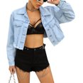 thumbnail image 1 of Txlixc Chaqueta de vaquero corta para mujeres, manga larga casual para adultos, dobladillo desgastado y solapa Txlixc  moda, 1 of 8