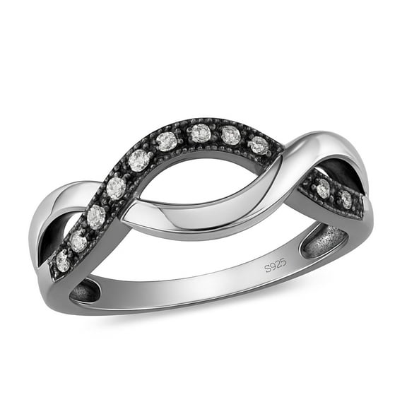 Infinity Black Sterling Silver Statement Ring for Women with Clear Cubic Zirconia by the Ginger Lyne Collection