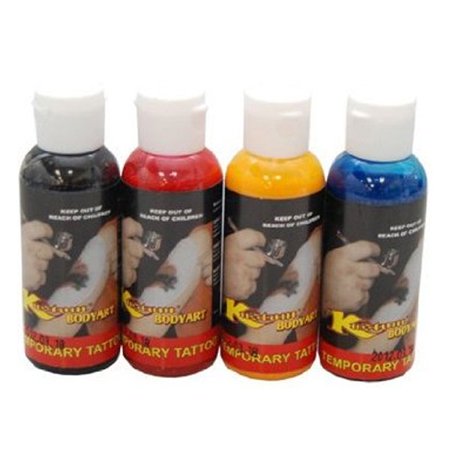 4 couleurs  2 oz Airbrush Tattoo temporaire peinture Set d'encre Kit Pochoir