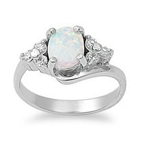 CHOOSE YOUR COLOR White Simulated Opal Solitaire Elegant Ring Sterling Silver Band CZ Female Size 10
