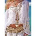 thumbnail image 4 of Camisa de manga larga con lazo y encaje de estilo bohemio para mujer de moda 2024 Camisa de verano Cuello Peter Pan Mujer, 4 of 4
