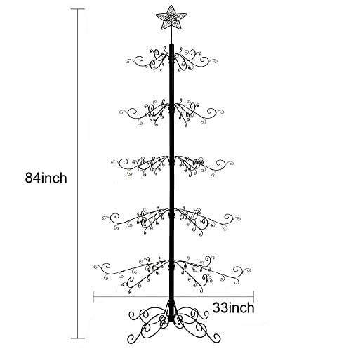 HOHIYA Ornament Display Tree Stand Metal Christmas Wrought Iron Trees Wire Hook Hanger Halloween 84inch Black