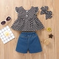 thumbnail image 5 of LWNYDPLSD Baby Girl Polka Dot Outfit 3 Piece Jean Set for Infant Girl Ruffle Short Sleeve Blouses+Patchwork Denim Shorts Suit Newborn Girl Clothes, 5 of 9