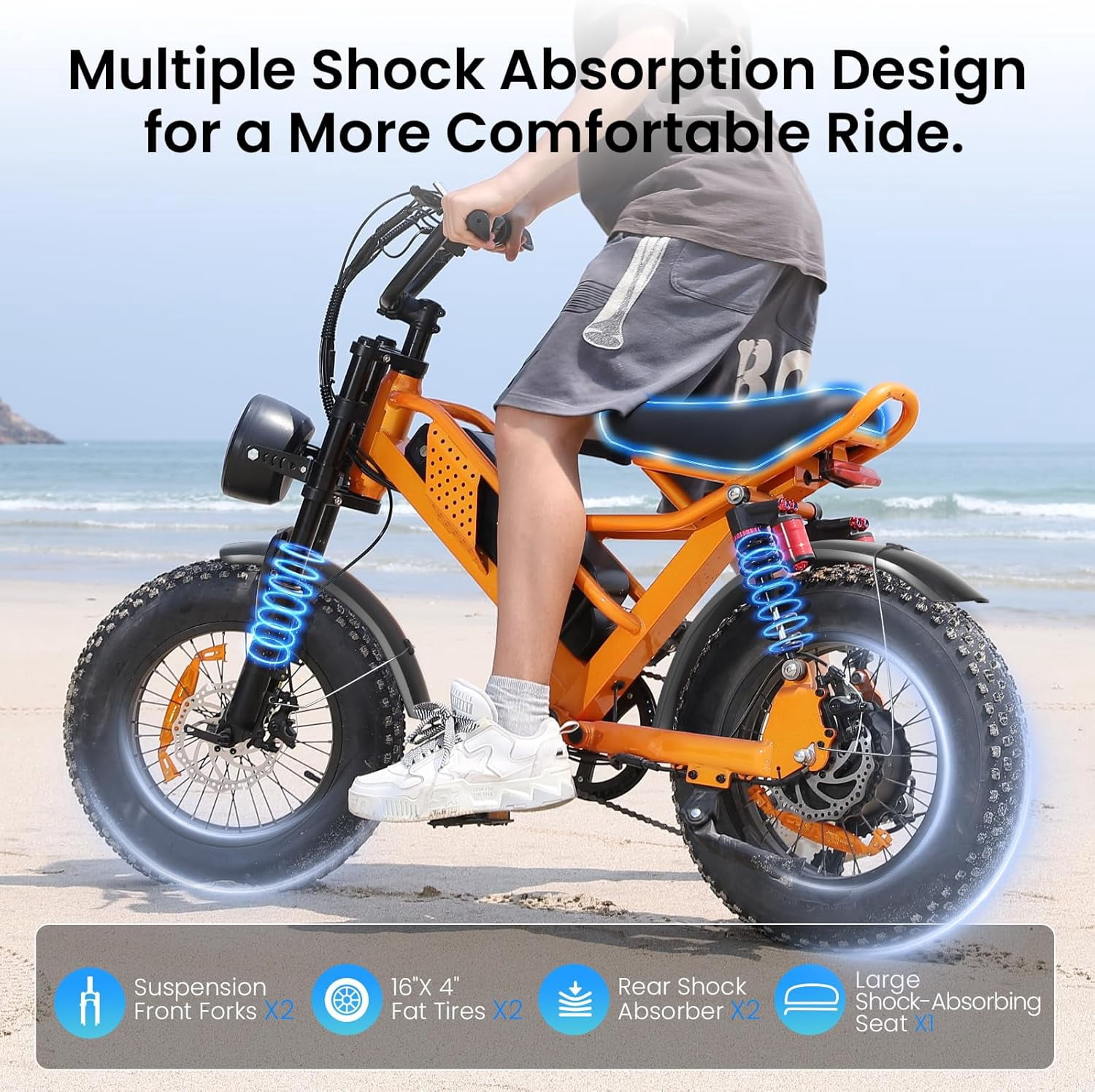 Spacewalk M6 Electric Bike M6 for Teens/Adults,48V 15Ah Removable Battery,1500W Peak Motor,21.7mph,16"Fat tire Ebike Dual Suspension UL2849