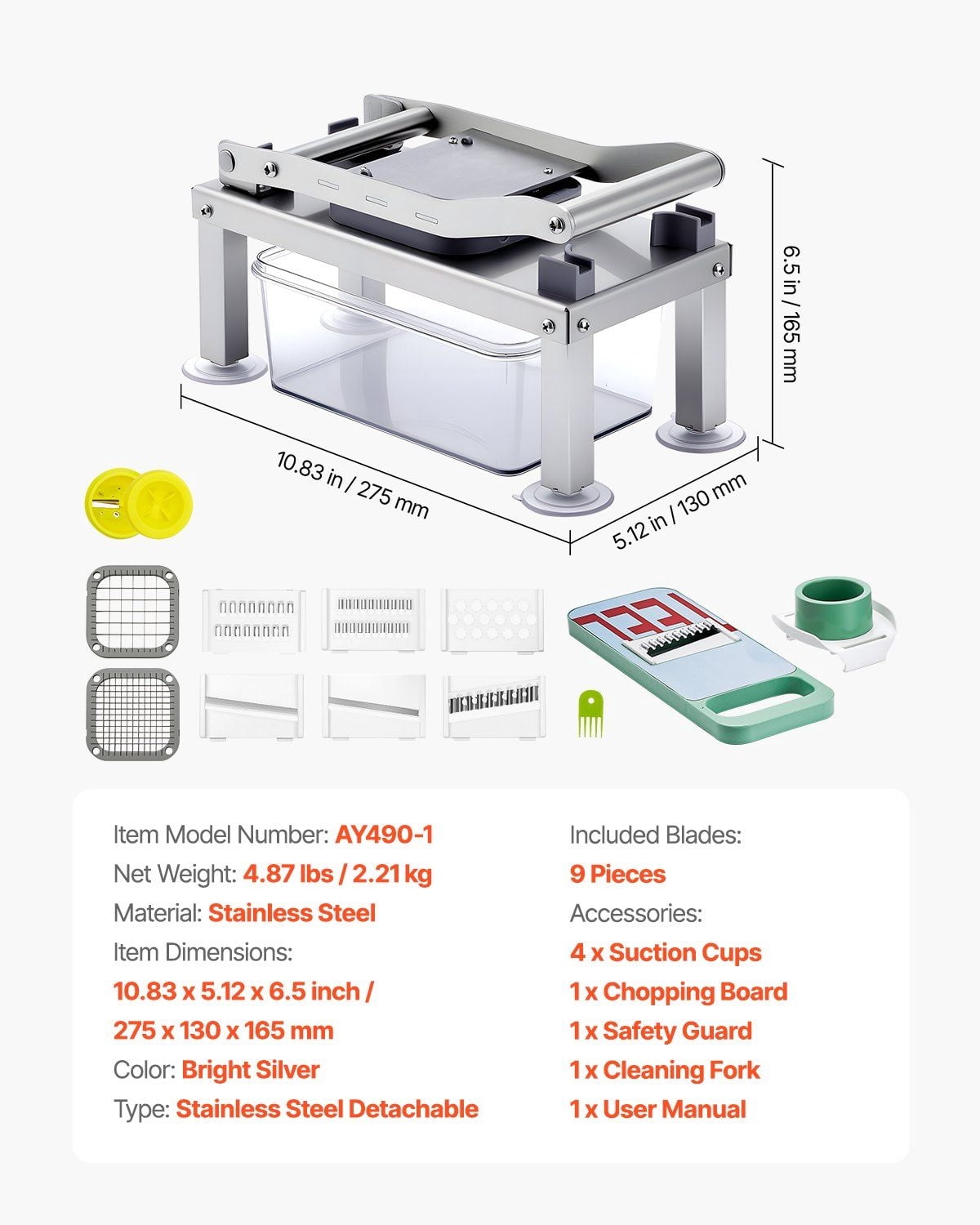 9-in-1 Vegetable Chopper & Mandoline Slicer - Multi-Functional Food Processor with 9 Blades for Spiralizing, Grating, Slicing - BPA-Free Veggie Cutter for Kitchen, Salad, Meal Prep (Easy Clean)