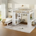 thumbnail image 3 of Newest Queen over Twin Bunk Bed with Dismountable Lower Bed & Desk - Solid Wood Frame, Built-in Wardrobe & Shelves, Convertible to Loft Bed, White, 3 of 9