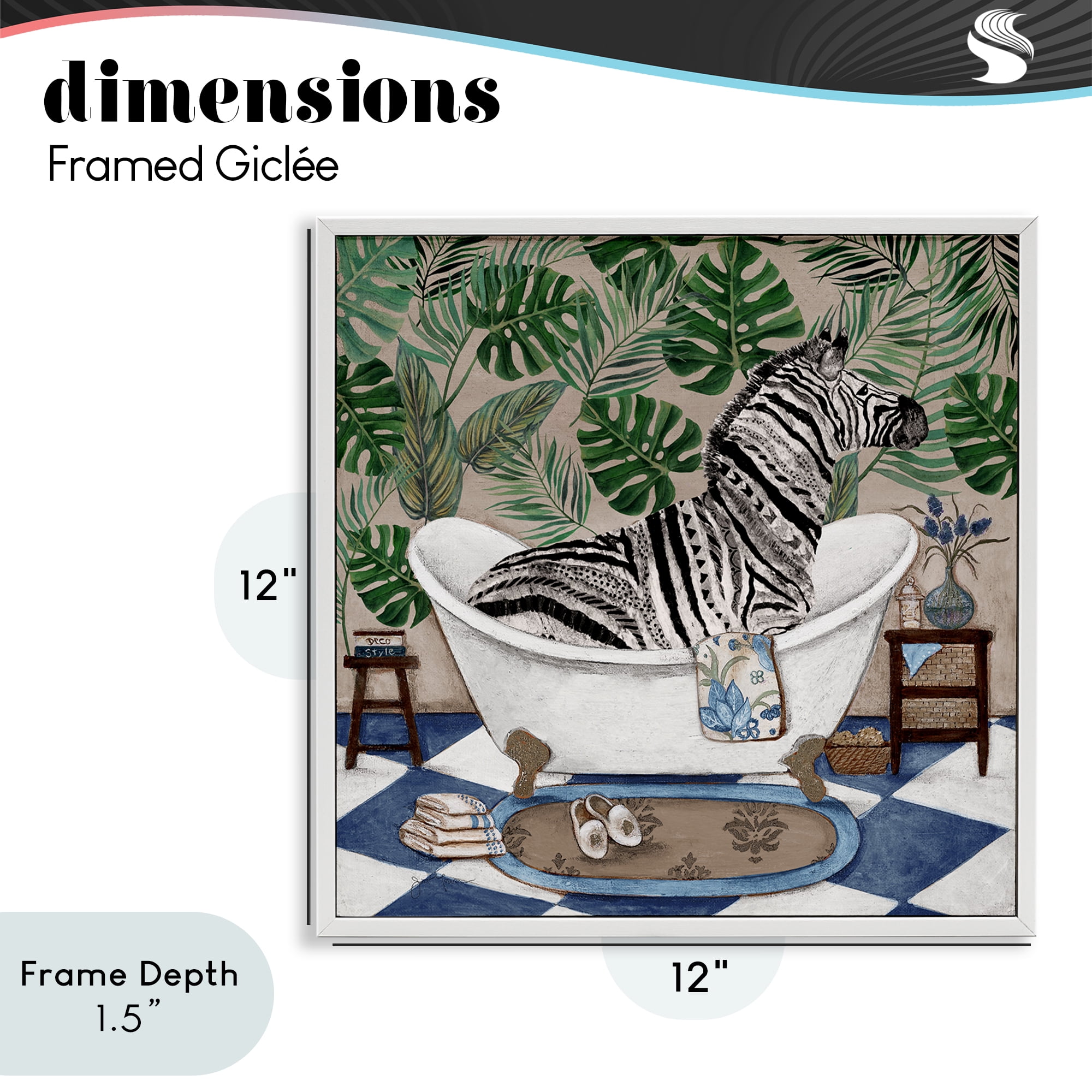 Stupell Industries Zebra in Tropical Bathtub White Framed Giclee Art, design by Janet Tava