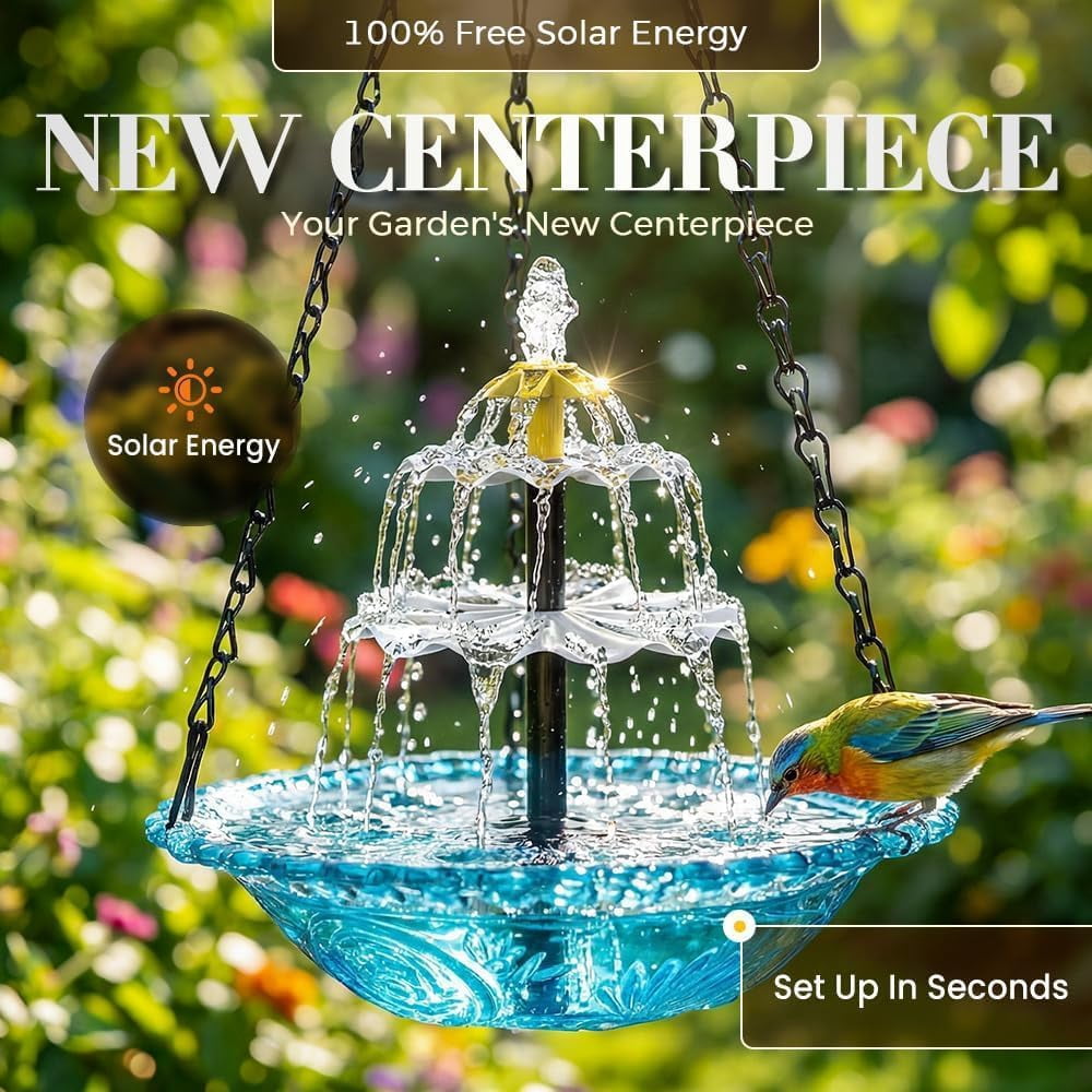 SlumbayTale  Solar Cascade Hanging Bird Bath Fountain,Hanging Bird Bath with Water for Outdoors Garden Patio Backyard Lawn Decor