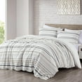 thumbnail image 2 of Chezmoi Collection 3-Piece Cotton Clip Jacquard Duvet Cover Set King, Boho Chic Tufted Pompom Striped Comforter Cover with Button Closure, Gray/White, 2 of 9