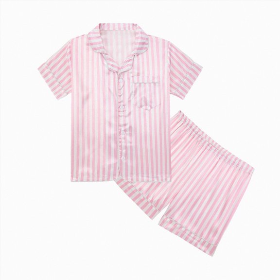 WUANDIXFA Girls Pajamas Set Girls Pajama Set hort Sleeve Button-Down Sleepwear with Shorts, Soft Fabric Nightwear,Pink,8-9 Years