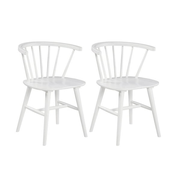 Roundhill Furniture Alwynn Wooden Spindle Back Dining Chairs, Windsor Chairs, Set of 2, White