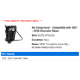 thumbnail image 2 of Air Compressor - Compatible with 2001 - 2020 Chevy Tahoe 2002 2003 2004 2005 2006 2007 2008 2009 2010 2011 2012 2013 2014 2015 2016 2017 2018 2019, 2 of 2
