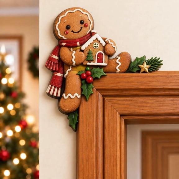 Lucahom 2PC Christmas Door Frame Corner Decor, Wooden Holiday Door Frame Corner Accents for Door Window Mirror Shelf Wall, Christmas Party Decorations Gift, 8 x 8 in, 1 Pcs