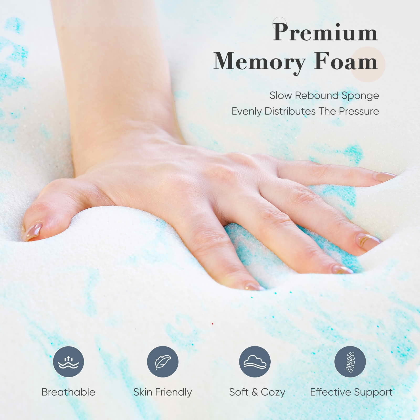 MAYEERTY Memory Foam Bed Topper, Cooling Gel Swirl Infused, Back Pain Relief