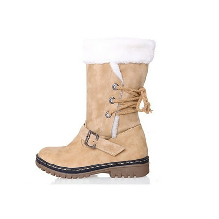 

Eloshman Women Warm Mid Calf Boots Walking Comfort Plush Winter Boot Outdoor Casual Round Toe Yellow 5.5