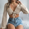 thumbnail image 4 of STETMN Women's Crochet Cardigan Casual Bell Long Sleeve Crop Tops Tie Front Beach Hollow Out Shrug Shirt, 4 of 8