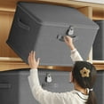 thumbnail image 5 of PATLOLLAV Gray Storage Bins with Lock,Storage Boxes with Handles Board Foldable Lidded Cotton Linen Fabric Home Cubes Baskets Closet Clothes Organizer Containers,18x12x12inch, 5 of 5