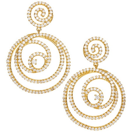 Pori Jewelers CZ 18kt Gold-Plated Sterling Silver Swirl Drop Earrings