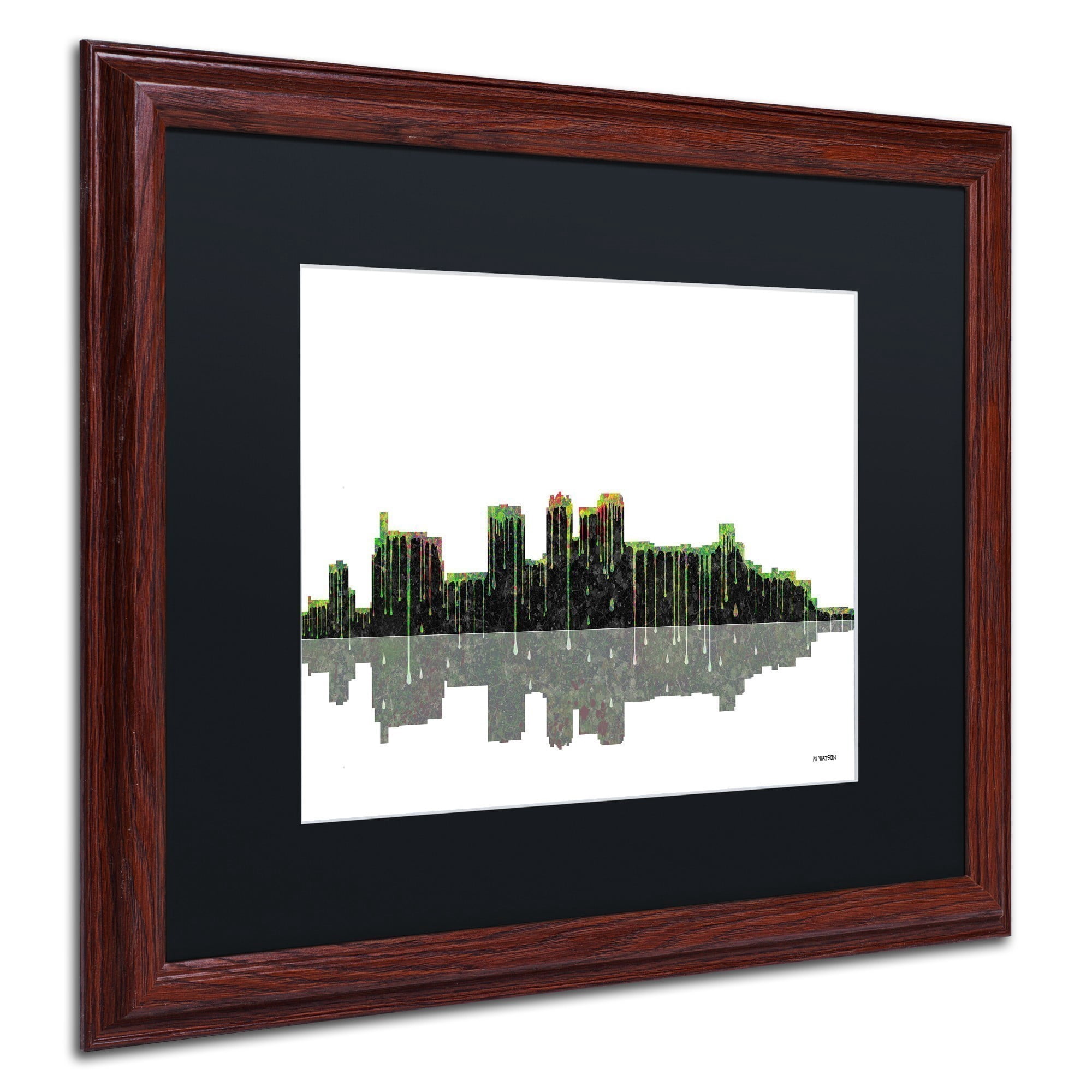 Trademark Fine Art "Birmingham Alabama Skyline II" Canvas Art by Marlene Watson Black Mat, Wood Frame