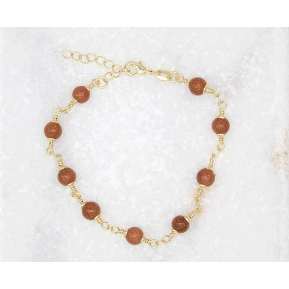 18K Gold Filled 6mm Brown aventurine Bead Bracelet (I368)