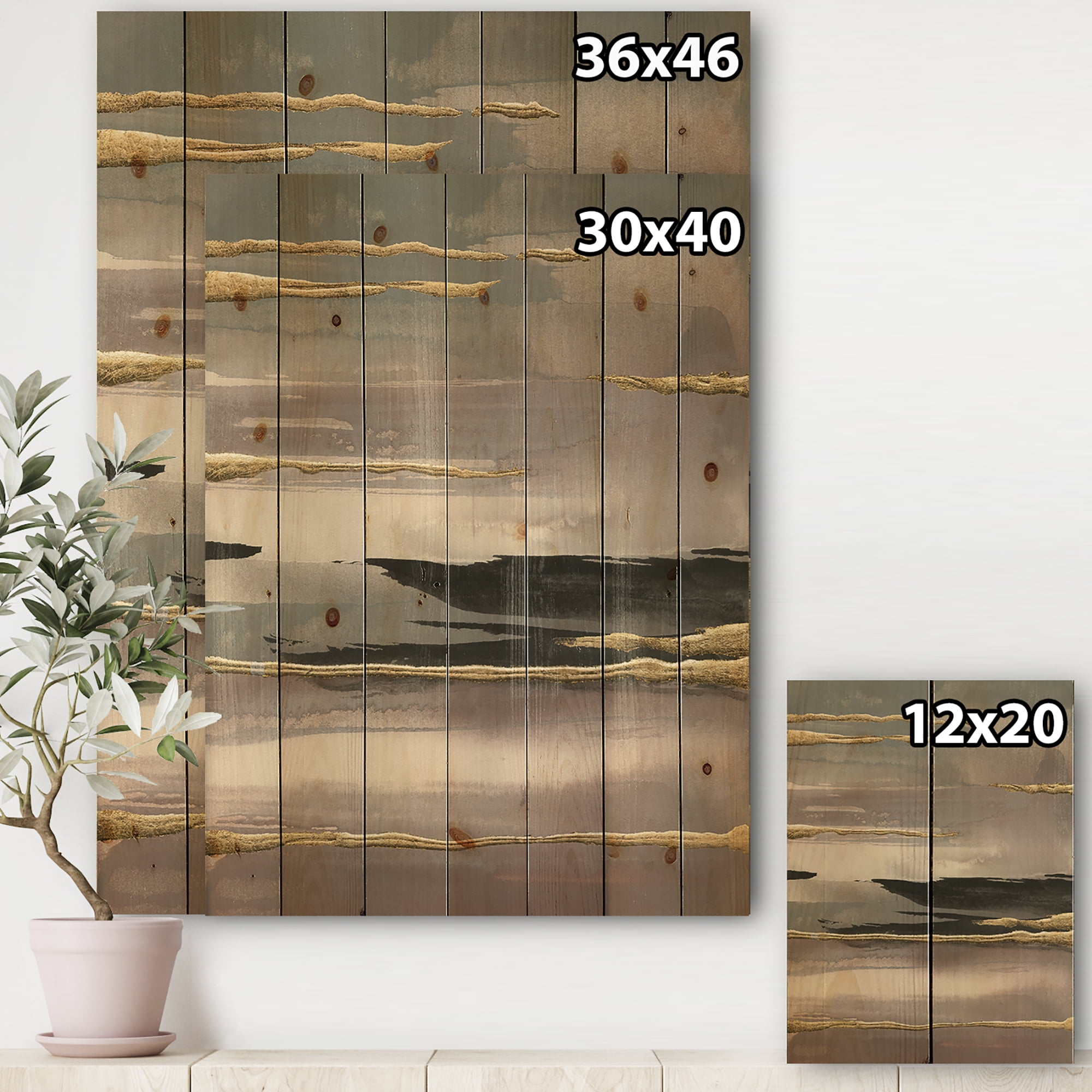 Designart 'Glamorous Morning Fog II' Modern Glam Print on Natural Pine Wood