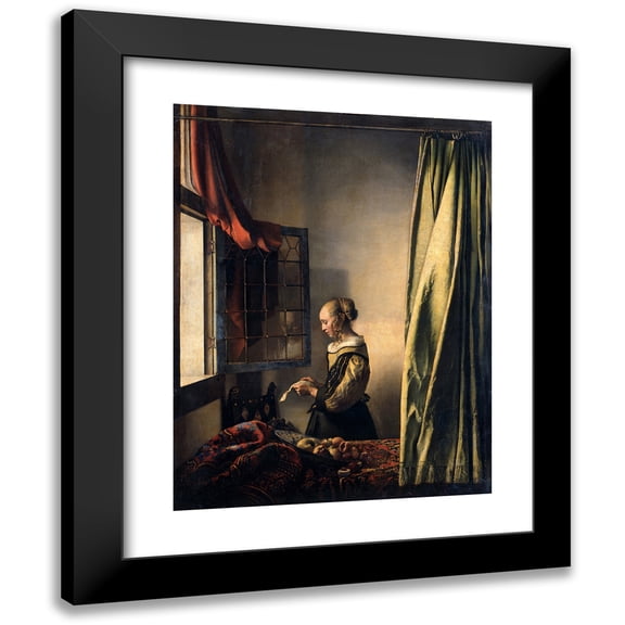Johannes Vermeer 12x14 Black Modern Framed Museum Art Print Titled - Girl Reading a Letter by an Open Window