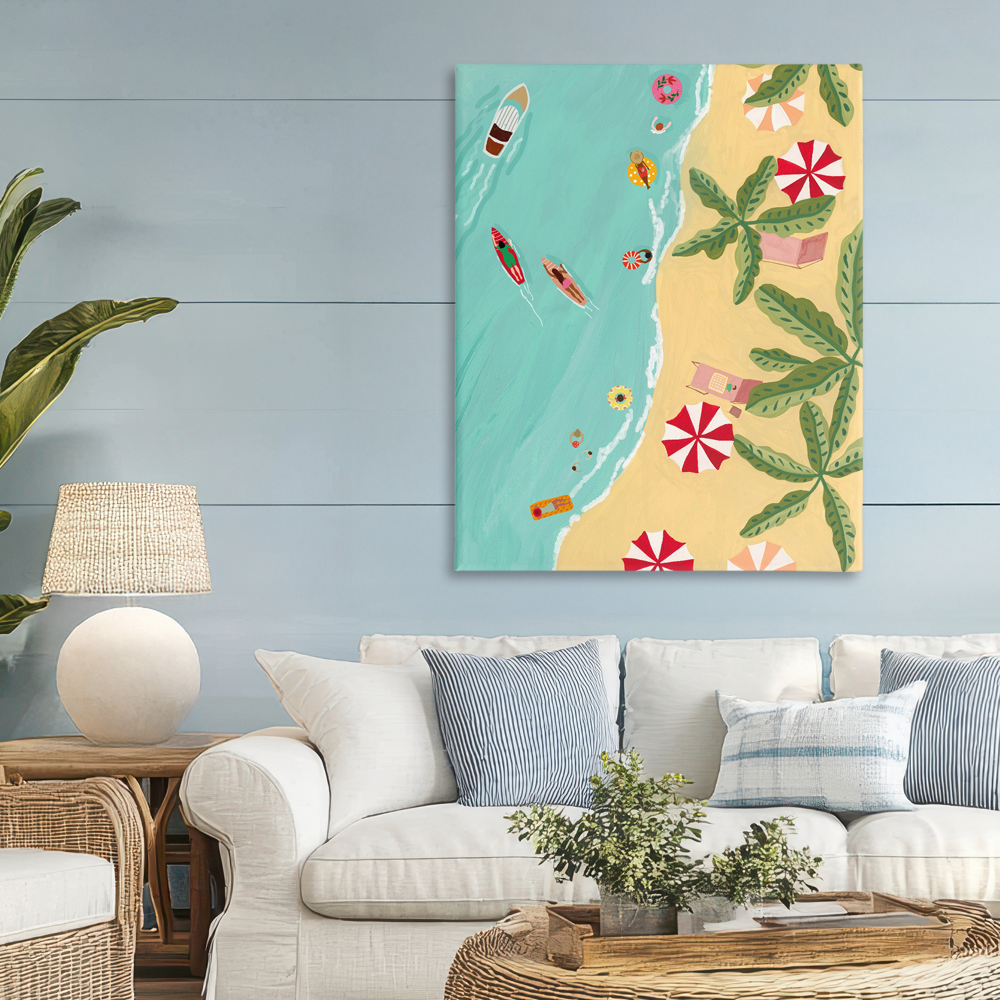 Busy Beach Day Hangout Canvas Wall Art, design by Nabeela Rumi