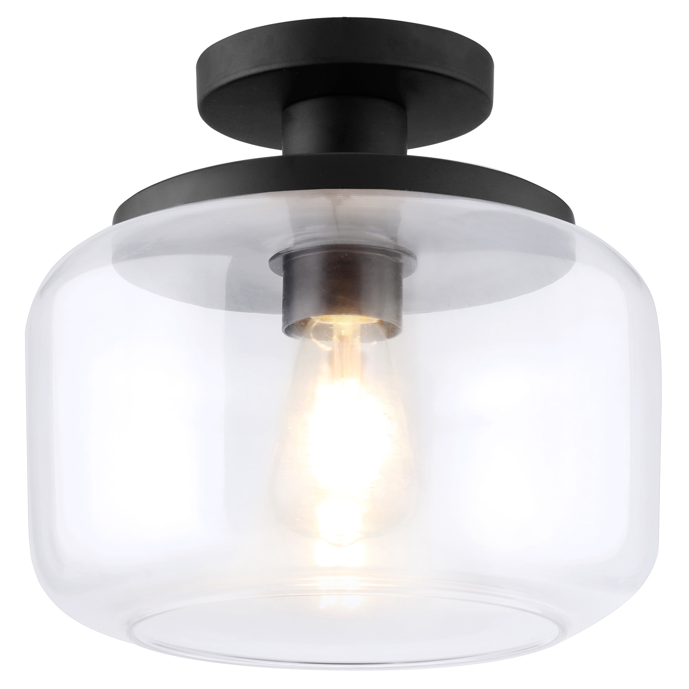 Evelyn&Zoe 11" Blackened Bronze Metal/Glass Semi Flush Mount