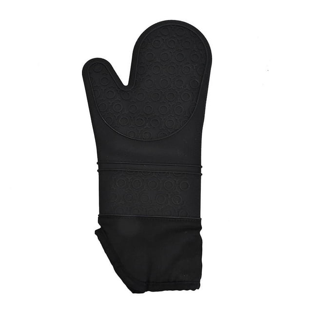 Guante de silicona extralargo, resistente al agua, resistente al calor, con forro de algodón, guantes térmicos antideslizantes, aptos para ollas y hornos, cocina, microondas, barbacoa (negro