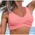 thumbnail image 2 of Odeerbi Twist Front Bikini Top for Women V Neck Padded Swimsuit Top Conservative Tight Fitting Bikini Surfing Bathing Suit Tops Pink, 2 of 6