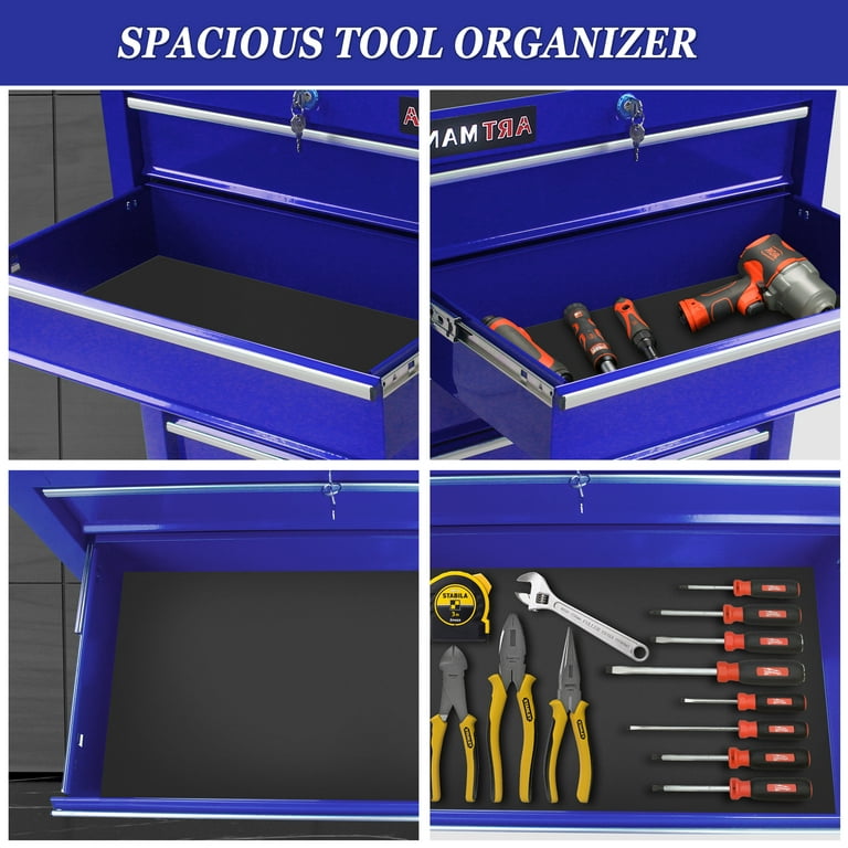 Seizeen Rolling Tool Boxes On Wheels, 5 Drawers Tool Chest Storage Cabinet Metal, Multifunctional Tool Cart Lockable for Garage Workshop, 30''H Blue