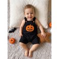 thumbnail image 6 of RUINIXCW Toddler Baby Boy Girl Halloween Overalls Outfit Summer Fall Clothes Romper Bib Overalls Devil Pumpkin Face Printed Sleeveless Jumpsuit Shorts, 6 of 9