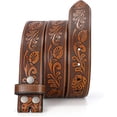thumbnail image 5 of Mens Western Leather Belt Strap Without Buckle 1.5" Vintage Replacement Cowboy Leather Belt Strap with Snap on Buckle, 5 of 7