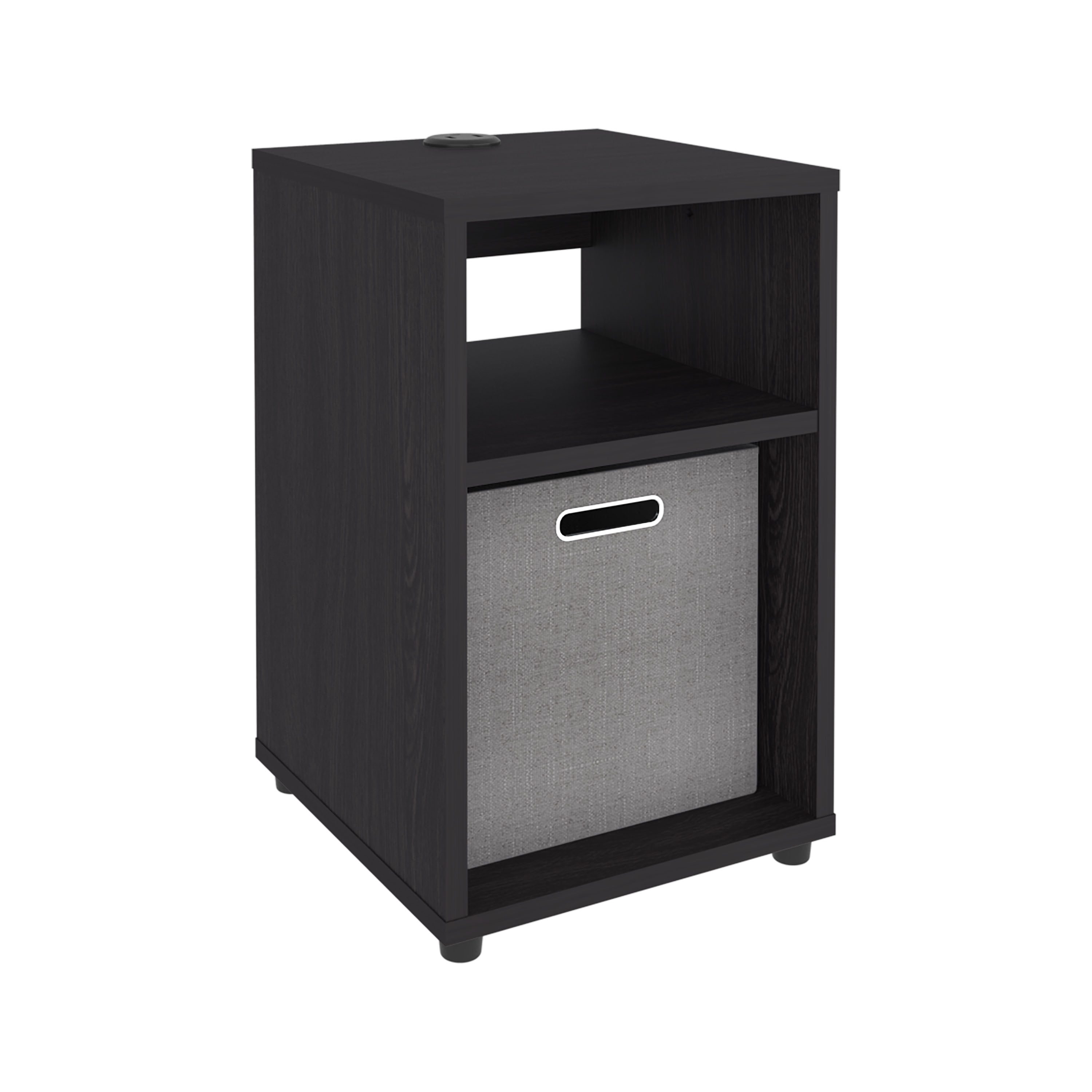 Side Table with 1 Shelf and 1 Fabric Storage Basket