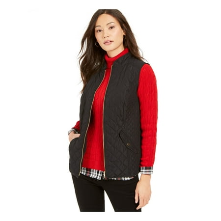 CHARTER CLUB Womens Black Textured Vest Jacket Petites Size: PM