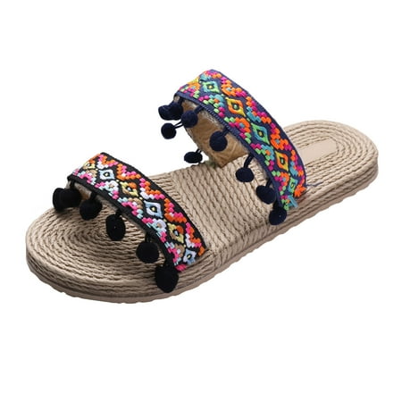 

ZMHEGW Women s Summer Non Slip Weave Slip On Flat Beach Open Toe Breathable Sandals Shoes Slippers