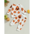 thumbnail image 4 of Liacowi 2Pcs Baby Halloween Outfits Toddler Boys Girls Fall Clothes Long Sleeve Pumpkin Print Sweatshirt + Elastic Waist Pants Set 0-3 Years, 4 of 8