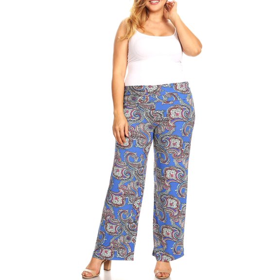 White Mark Women's Plus Size Paisley Printed Palazzo Pants