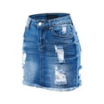 thumbnail image 3 of FashionMille Women Stretchy Slim Fit Distressed Short Denim Jean Mini Skirt, 3 of 4