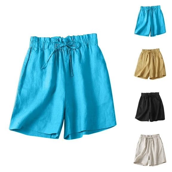 Jacenvly New Pants for Women Solid Color Casual High Waisted Oversized Short Pants Uv Protection Elasticleisure Womens Plus Size Shorts Yellow